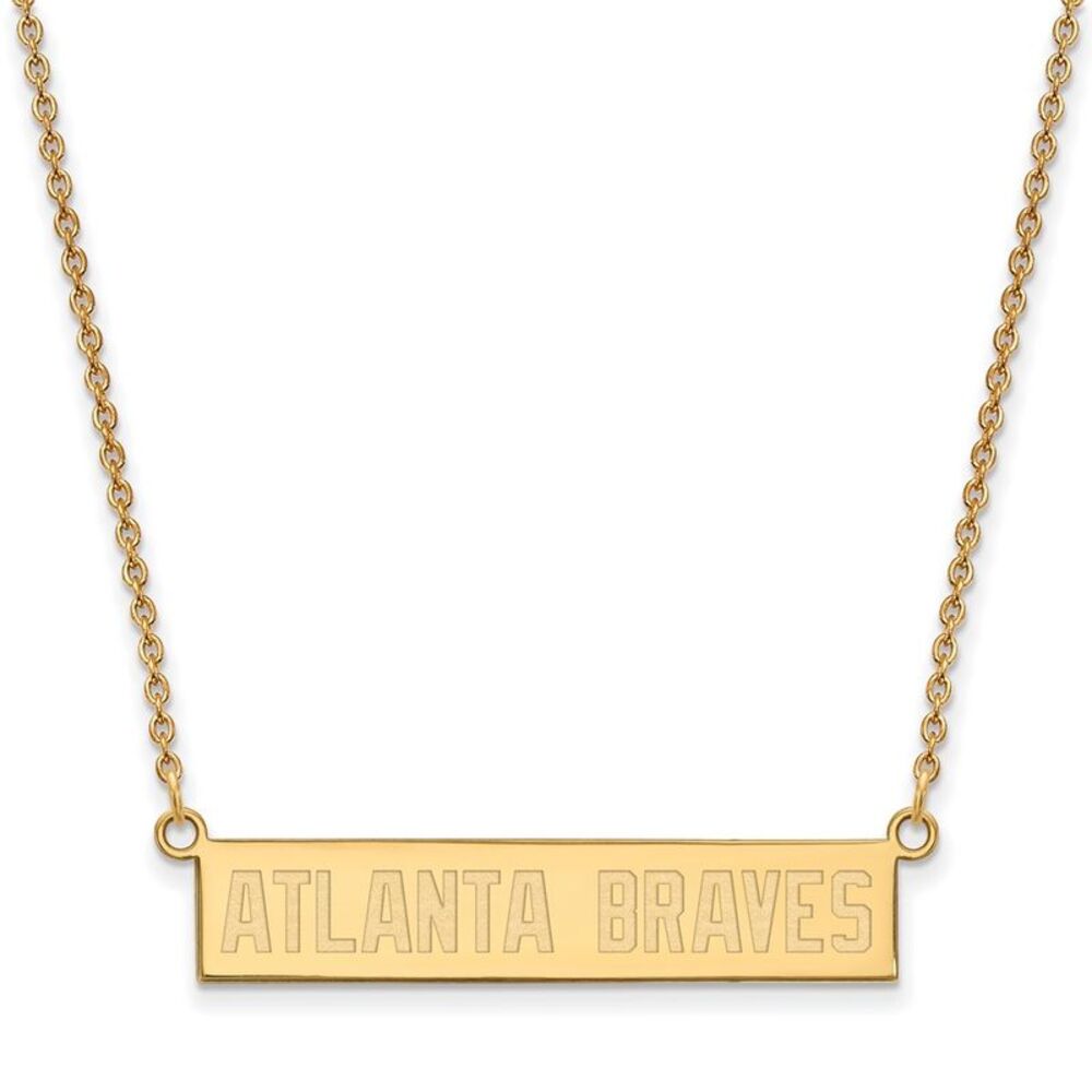 14K Gold Plated S.S. MLB Atlanta Braves Small Bar Necklace, 18 Inch